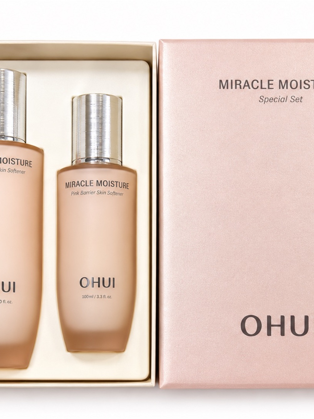 OHUI Miracle Moisture Pink Barrier Skin Softener Special Set 150ml + 100ml New